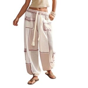 SHEIN Relaxed Fit Color Block Terry Knit Cargo Pants Boho Lagenlook Artsy Size S